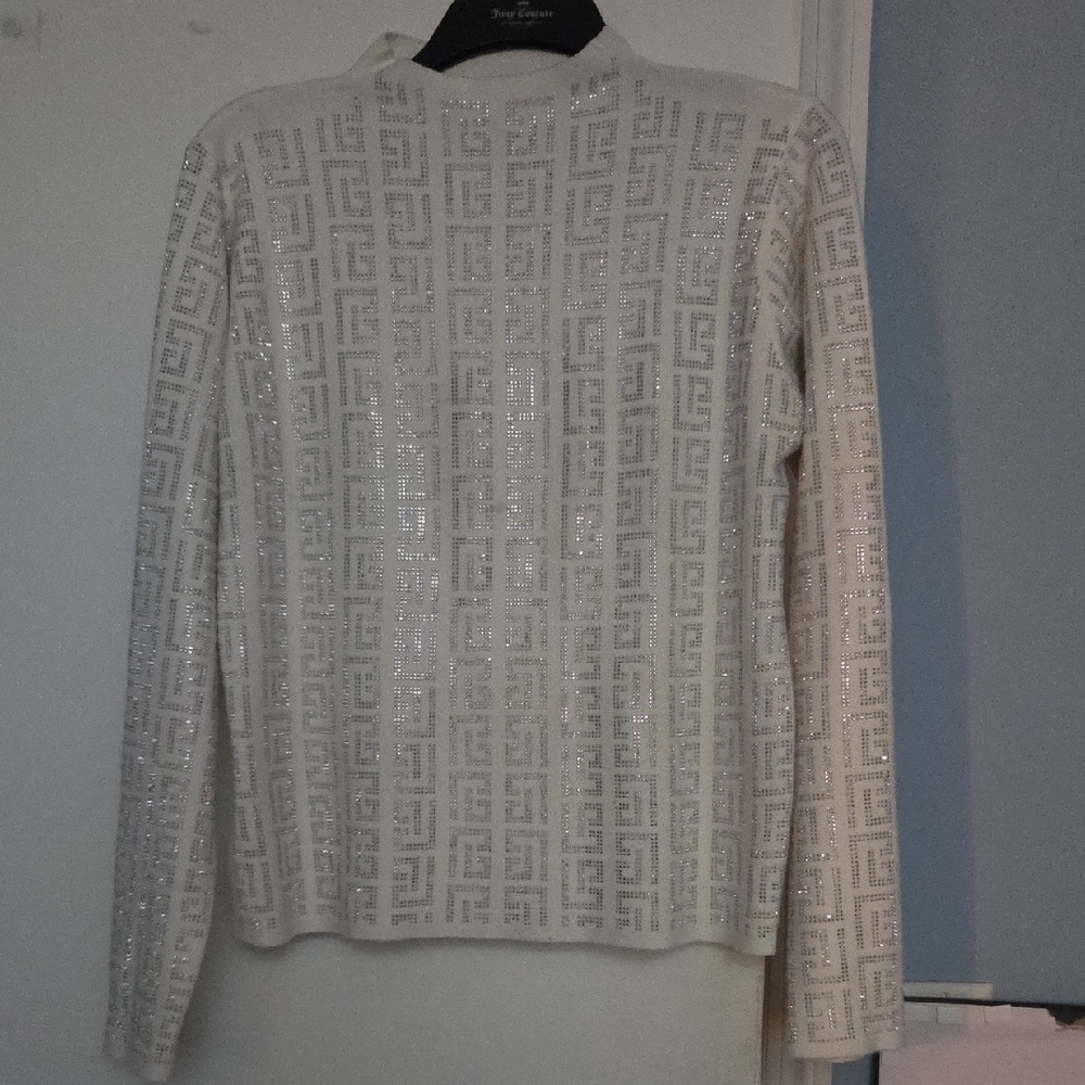 White Geometric Rhinestone Patterned Long Sleeve … - image 1